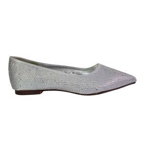 XY London Womens/Ladies Marshall Rhinestone Pointed Flat Ballerina Flats / Silve